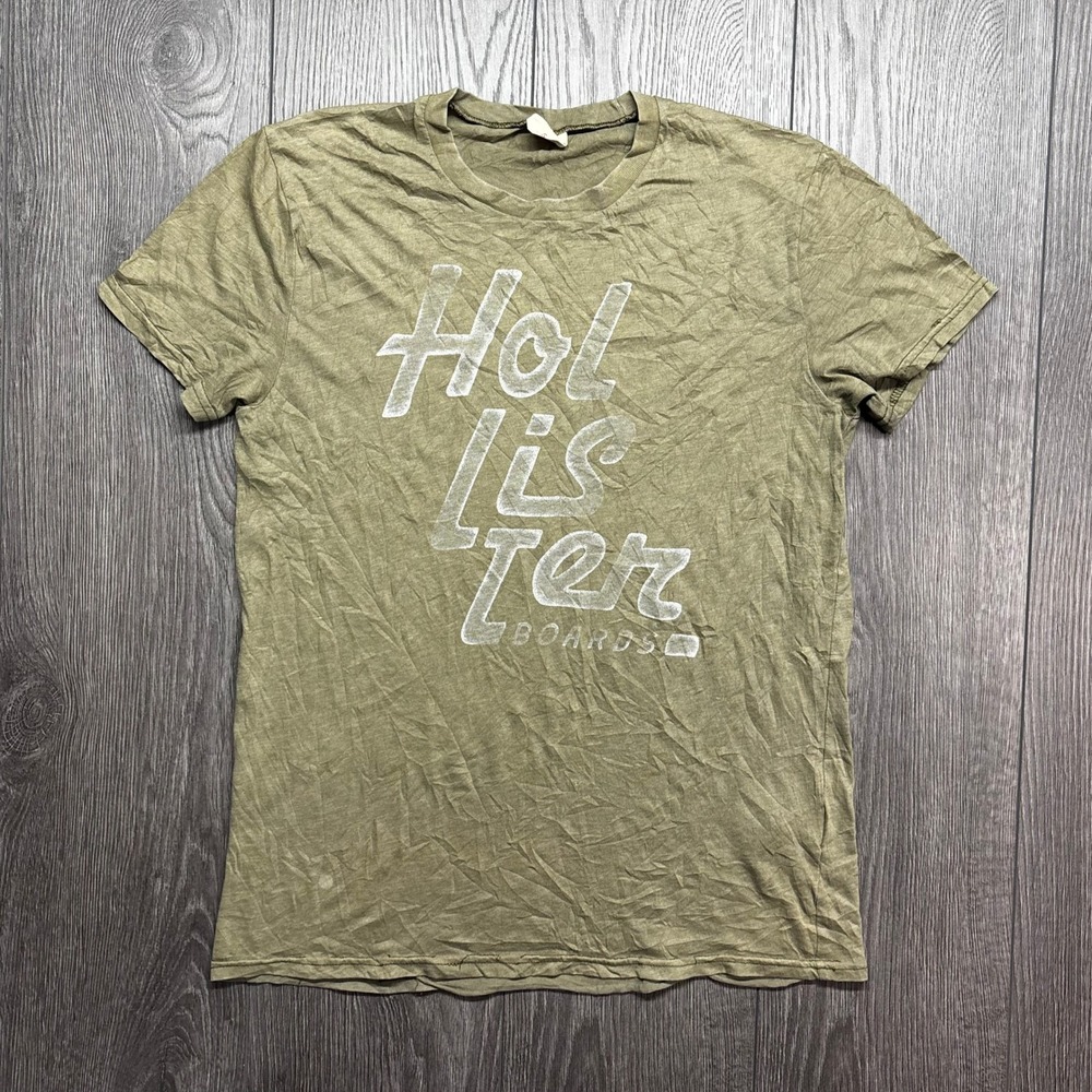 Hollister California Mens Small Olive Green Graphic Tee Y2K Surf Boards Shirt